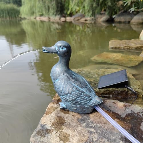 Wasserspeier Solar mit Pumpe – Teichfigur mit Solarpumpe & Wasserspiel – Gartendeko aus Polyresin in Bronze-Optik – Solarbrunnen für...