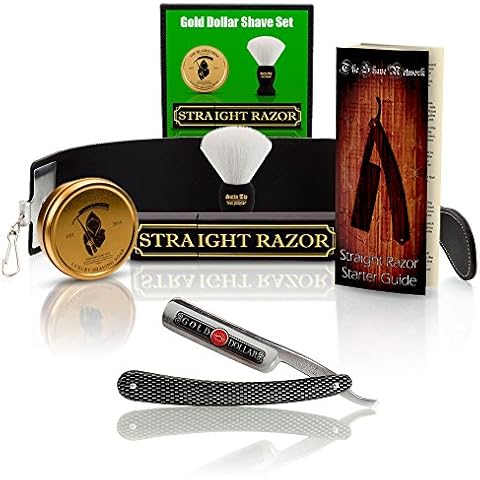 ~Shave Ready~ Shaving Straight Razor 6/8" GD w/Box 208 Gold Dollar Straight Razor, The Blades Grim Soap, Synthetic Shaving Brush, GB Buckingham Strop - Complete Straight Razor Set Cover