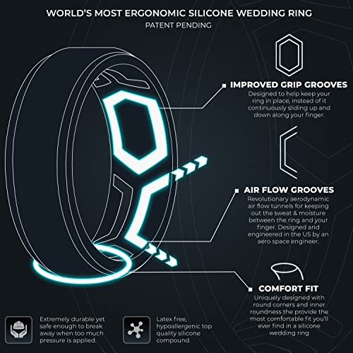 ThunderFit Silicone Rings for Men, Breathable Patterned Design Sleek Step Edge 8mm Wide 2.2mm Thick - 1/2/3/4/5/6/7 Variety Multipack2