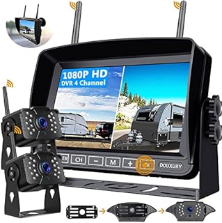 FHD 1080P 2 Digital Wireless RV Backup Camera System for RVs Trailers Trucks Motorhomes 5th Wheels 4CH 7'' Monitor Highway Monitoring System IP69K Waterproof Super Night Vision Strong Signal