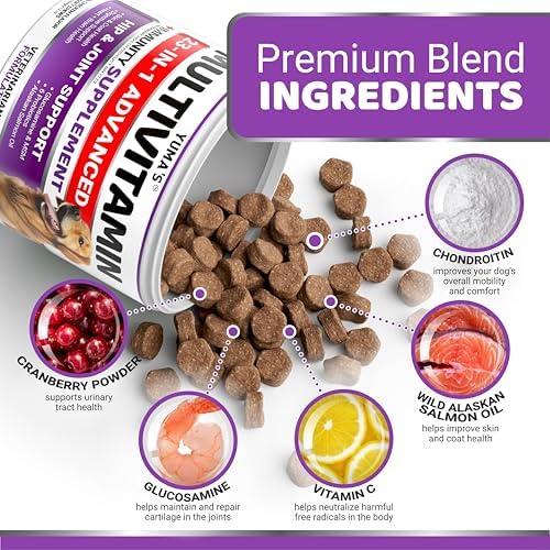 Dog Multivitamin Chewable with Glucosamine - 170 Chews - Dog Vitamins and Supplements 23 in 1 - Senior & Puppy Multivitamin for Dogs - Hip & Joint Support - Immune Health, Skin, Digestion - 3
