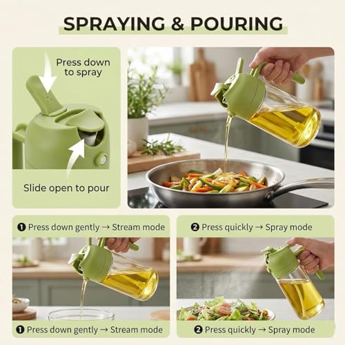 Image of Signamio 2in1 Glass Oil Sprayer Bottle for Cooking - Versatile Oil Dispenser for Kitchen - Premium Oil Dispenser for Precise Cooking with Innovative Design for Easy Use and Refill