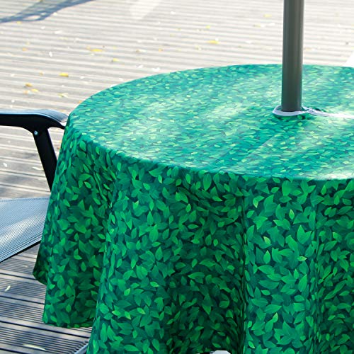 Image of EHouseHome Outdoor and Indoor 60inch Round Tablecloth with Umbrella Hole and Zipper, Waterproof Zippered Patio Cloths, Spring /Summer Table Covers for Backyard Circular Table /BBQs /Picnic