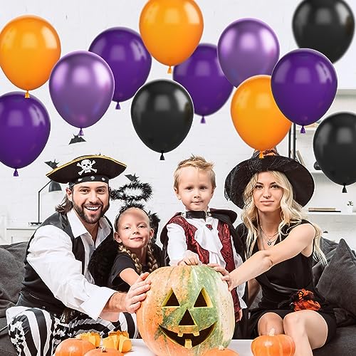 Image of FunHot Halloween Party Balloons, 60Pcs Black Purple Orange Balloons, 12 Inch Metallic Purple Black Latex Balloons Purple Orange Party Balloons Helium for Kids Halloween Birthday Decorations Indoor