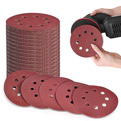 150pcs Sandpaper Set 5 inch 8 Holes Sanding Discs 60 80 100 120 150 180 240 320 400 600 Grit Round Sandpaper Assorted for Random Orbital Sander