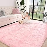 Jelymark Super Soft Shaggy Rug for Bedroom, 5x8 Feet Fluffy Carpet for Living Room, Fuzzy Indoor Plush Area Rug for Home Decor, Furry Floor Rugs for Dorm, Kids Nursery Rug for Girls, Pink