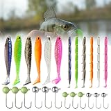 42 Stück Gummifische, 30 Artificial Angel Köder mit 12 Jigkopfe Angelhaken Angelköder Gummiköder Set Kunstköder Gummifische für Hecht Forelle Zander ((6 Farben)