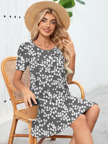 Image of Heymoments Women's Short Sleeve Crewneck Sundress Summer Casual A-Line Beach Dress with Pockets S-2XL