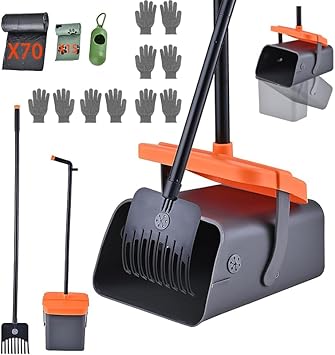 Pooper Scooper with 85 Bags & Swivel Box, 46-Inch Adjustable Long Handle and Rake, Heavy Duty Poop Scooper for Large Medium Small Dogs, Yard Lawn Kennel Waste Cleanup Tool