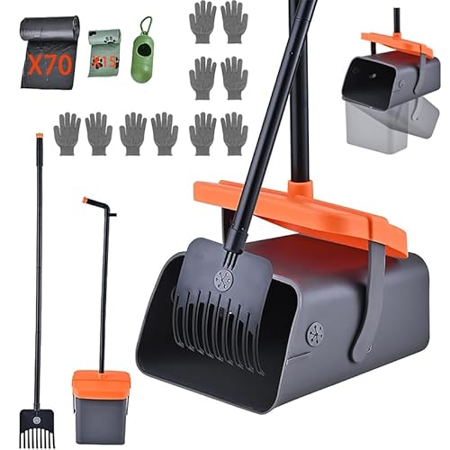 Pooper Scooper with 85 Bags & Swivel Box, 46-Inch Adjustable Long Handle and Rake, Heavy Duty Poop Scooper for Large Medium Small Dogs, Yard Lawn Kennel Waste Cleanup Tool