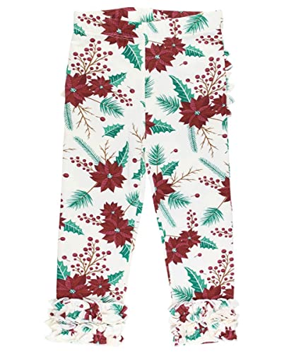 Image of RuffleButts Toddler Girl Merry & Bright Ruffle Leggings - Ankle Leggings | 75% Cotton 23% Spandex 2% Elastane, Breathable Lightweight, Elastic Waistband, Signature Rear Detail To 4T, Machine Washable