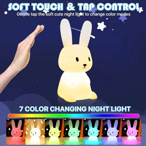 Image of One94Store Silicone Cute Bunny Night Light for Kids- Bunny LED Lamp Rabbit Light Animal Nightlight with 7 Changing Colors USB Rechargeable for Birthday Gifts (Pack of 10, Bunny)