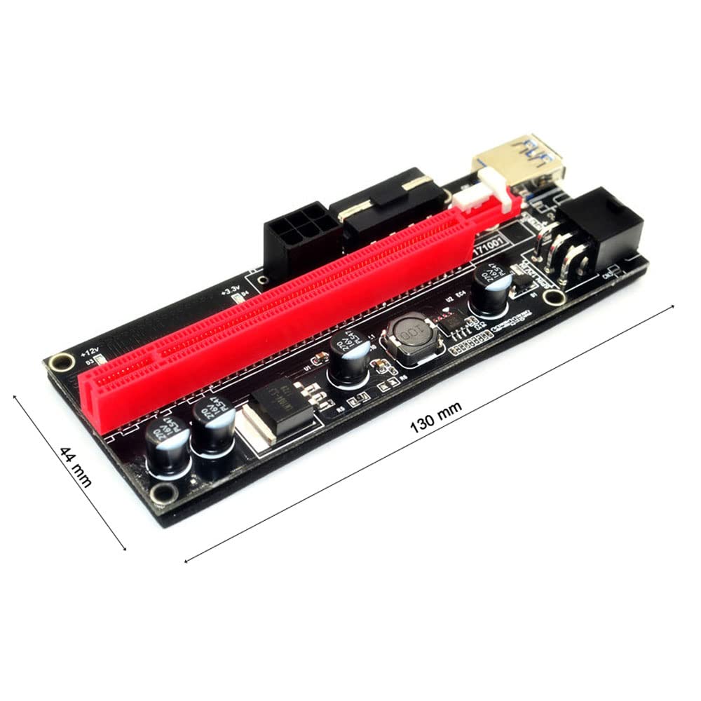 ezqnirk 1pcs PCI-E Riser 009 Express 1X 4X 8X 16x Extender PCI E USB Riser 009S GPU Dual 6Pin Adapter Card SATA 15pin Suitable for BTC Miner