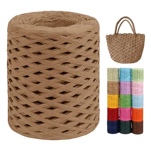 LEREATI Raffia Garn zum Häkeln von Taschen, 3mm x 200m Flach Papierdraht Bast Band Natur Paketschnur Papiergarn Raffia Bast zum Häkeln Handtasche, Körbe, Hüte, Geschenkverpackung (Helles Kaffee)