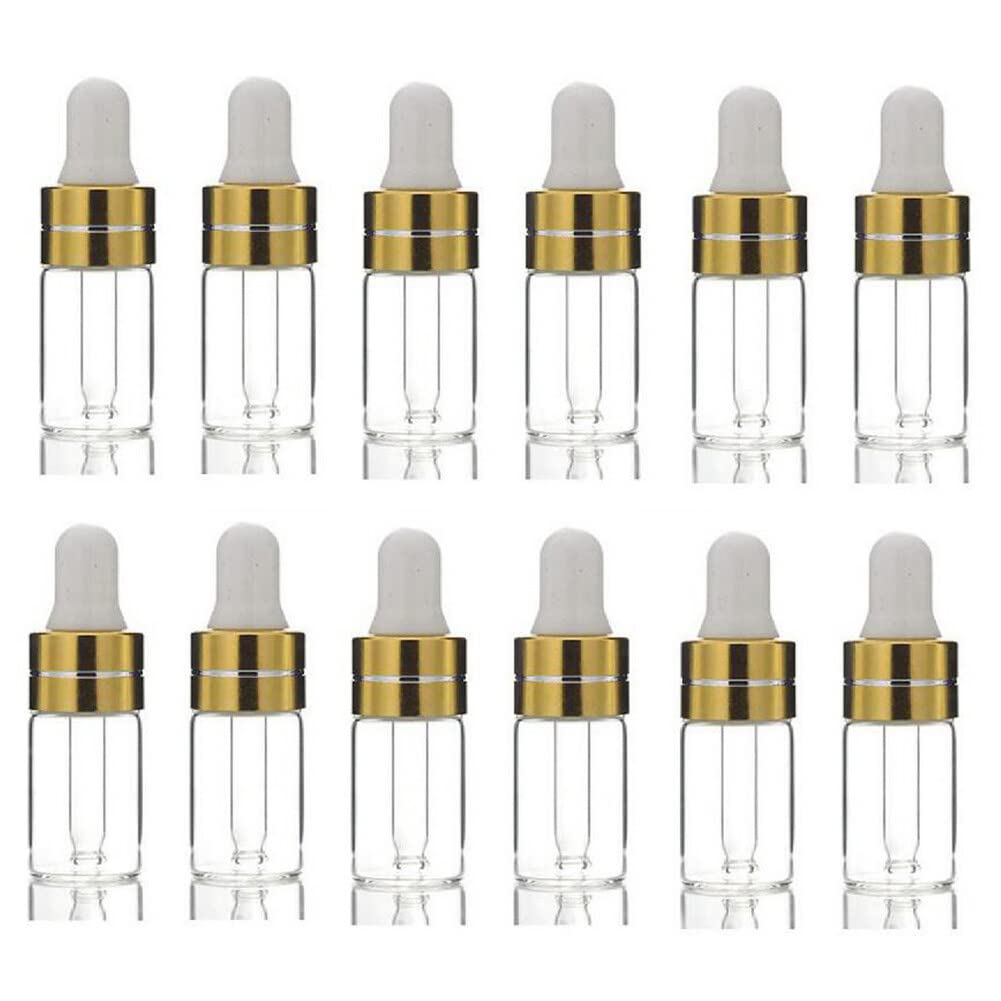 Happyupcity Mini-Flaschen Aus Glas - 12 Stück Mit Schwarzen Deckeln (2ml) Für Parfüm & Öle