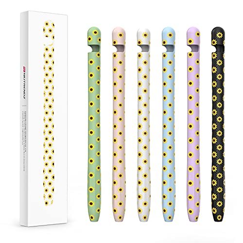 NIUTRENDZ Estuche con Estampado de Girasol para Apple Pencil 1ª Generación Protectores de Silicona con Funda de Puntas de Lápiz de Apple y Correa Adaptadora de Cable (Girasol + Blanco)