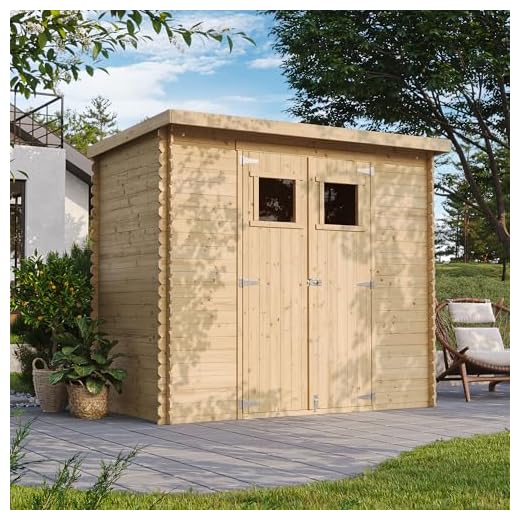TIMBELA Abri de Jardin en Bois M310 - Stockage extérieur l239xL144xH200cm/2.6m2 - Petit abri à Outils, Local à vélos - Toit imperméable, fenêtres