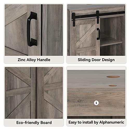24" Barn Door Bathroom Vanity, Farmhouse Style Standing Pedestal Cabinet with Square White Ceramic Vessel Sink