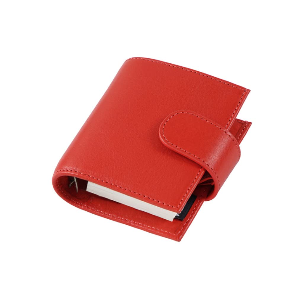 Quaderno ad anello con ventaglio a 3 fori, formato A9, in pelle pieno fiore, con agenda da viaggio, organizer da 19 mm, cremisi