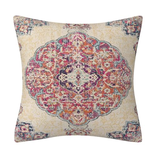 Fundas Cojines 45X45 Bohemia Roja Funda De Cojines Cuatro Estaciones De Lino con Cierre Cremallera,Cómodo Y Duradero Fácil Cuidar,para Decoración del Hogar Sofá Dormitorio
