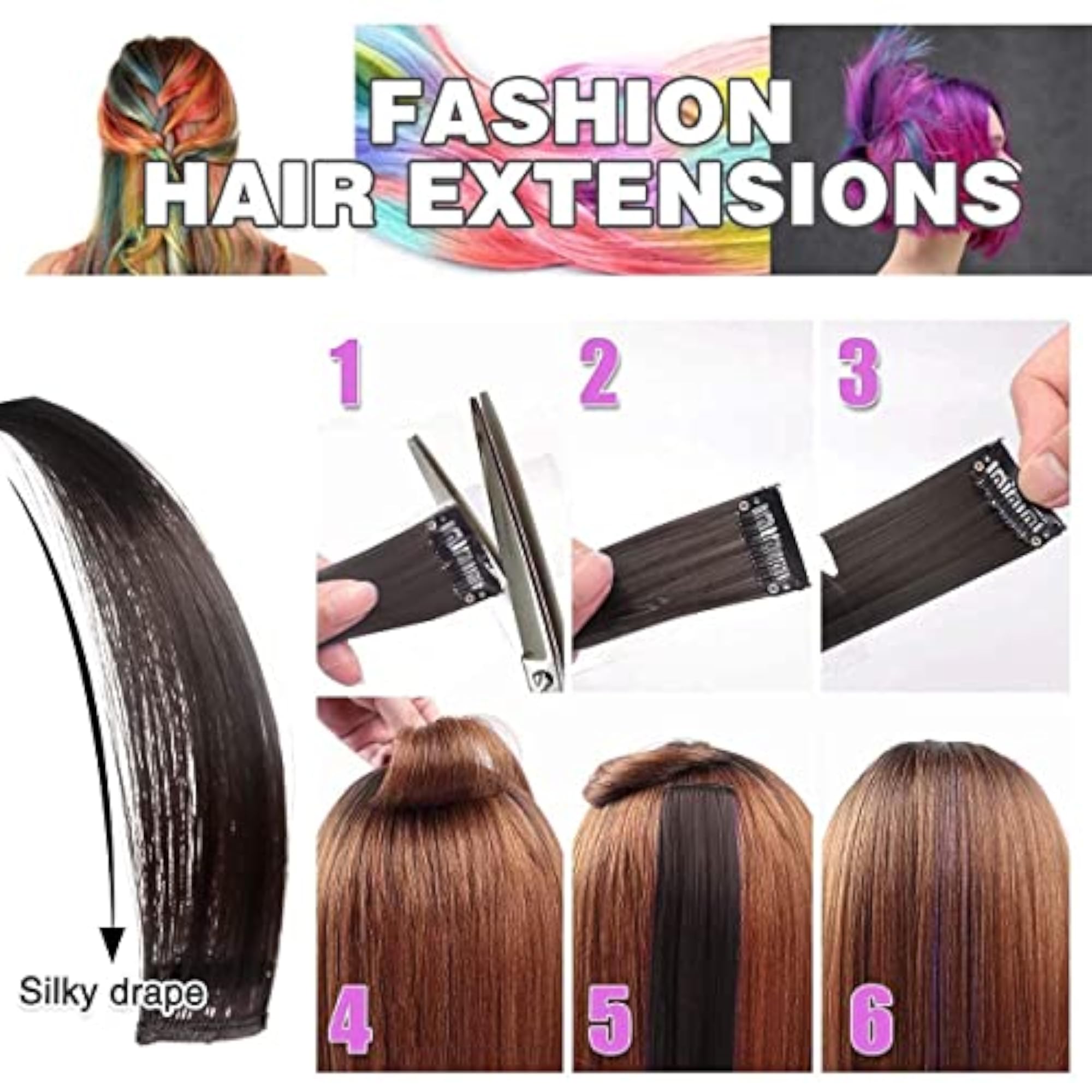 4 Pack Full Head Party Highlights Clip-On Hair Extensions