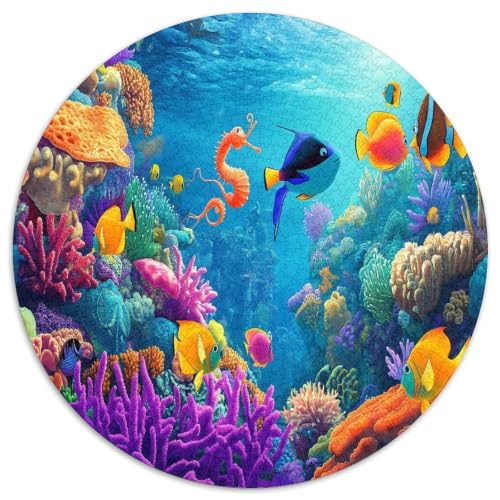 Puzzle de 1000 piezas de peces tropicales en papel premium con diseño de coral redondo