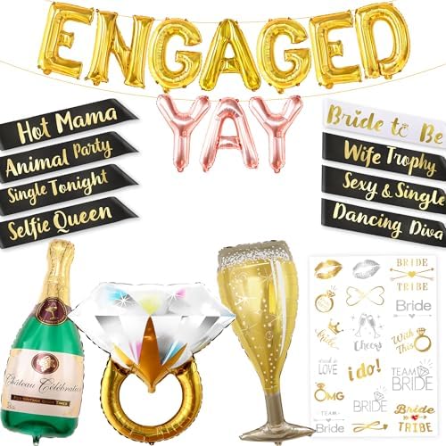 KatchOn, Yay Engaged Balloons Set - 37 Inch | Bachelorette Party Accessories Set