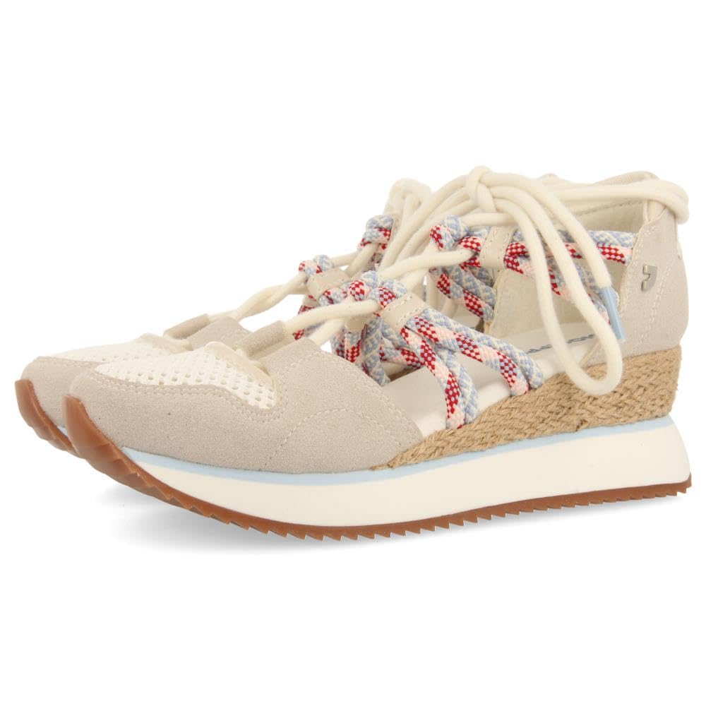 GIOSEPPO Beige Espadrille Open Sneakers with Wedge for Women IONA, Ivory White, 7 UK
