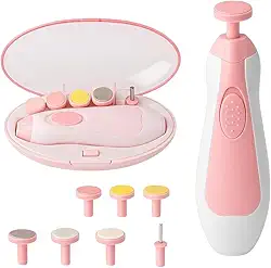Cortador e Lixa de Unha Elétrico para Bebês e Adultos, 6 em 1, com Luz LED e Motor Silencioso, Rosa