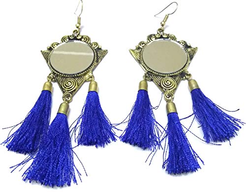 DESI HAWKER Golden Oxidized Earring Bali Jhumki Jhumka Jewelry Bollywood Drop Dangle Hook Tassels Mirror NI-102