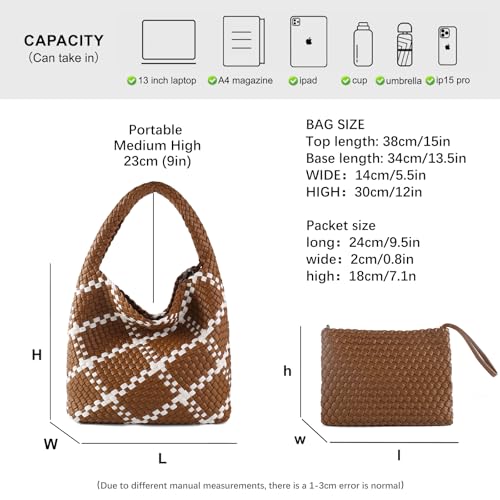 Image of Woven Bag for Women Vegan Leather Tote Bag Large Summer Beach Travel Handbag and Purse Retro Handwoven Shoulder Bag