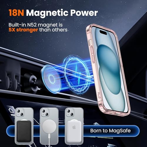Image of VONZEE Translucent Clear Back Cover Compatible with (iPhone 15 Case)(2023), PC Shockproof Scratch Resistant, Non-Yellowing, Support Mag-Safe Wireless Magnetic Charging - Pink|6.1''