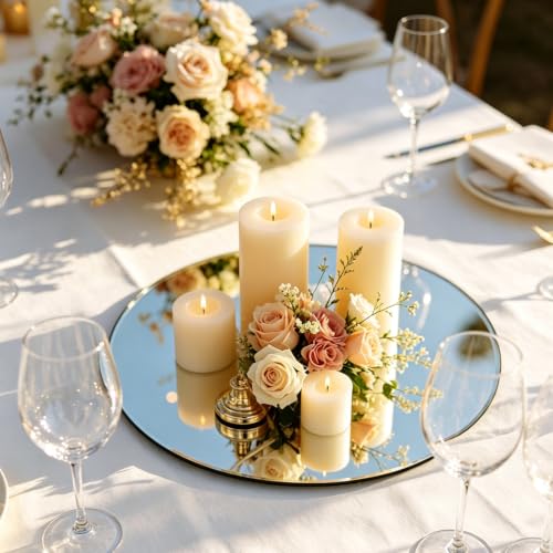 Image of 12PCS Round Mirror Plates for Centerpieces, Mirror Trays Flat 6 inch Circle Mirrors for Tables Mirror Centerpieces, Circle Mirror Candle Plates for Table Centerpieces Wedding Party (6inch)