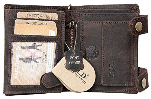 FLW Brown RFID Genuine Leather Wallet with Two Buckles and Metal Chain3