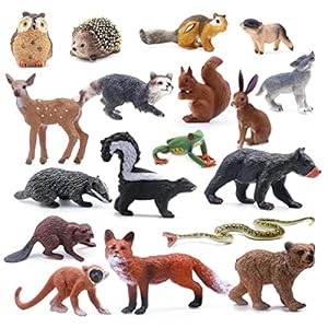 SIENON 18Pcs Forest Animals Figures Toys, Baby Woodland Animals Figurines, Miniature Animals Toys with Owl, Hedgehog, Fox, Squirrels, Bears, Monkey for Woodland Theme Cake Toppers Cupcake Toppers