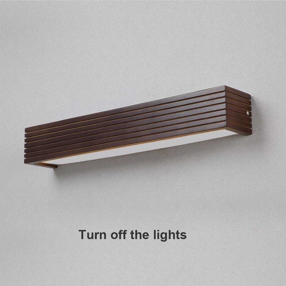 Drewniana lampa ścienna LED z wbudowanym lustrem, nowoczesny styl, długa i minimalistyczna, idealna do makijażu, sypialni lub przedpokoju (ciepłe światło, 55 cm).