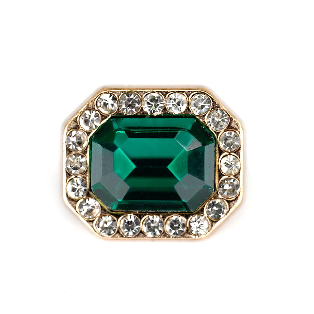 Craftisum Emerald Cut Green Rhinestone Sewing Buttons - 20 Pcs 12x10mm Shank Buttons For DIY Clothing, 1/2 Inch