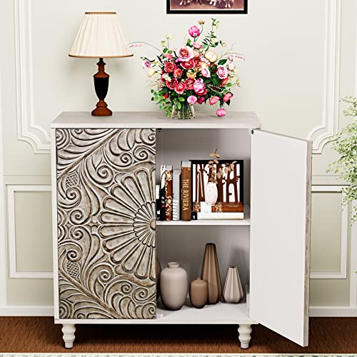 HOMPUS-Accent-Cabinet-with-Doors-and-ShelfRustic-Boho-Decorative-Cabinet-with-Wood-Grain-FinishBuffet-Sideboard-Storage-Cabinet-with-Flower-Pattern-DoorsFarmhouse-Cabinet-for-Living-RoomEntryway HOMPUS Accent Cabinet with Doors and ShelfRustic Boho Decorative Cabinet with Wood Grain FinishBuffet Sideboard Storage Cabinet with Flower Pattern DoorsFarmhouse Cabinet for Living RoomEntryway