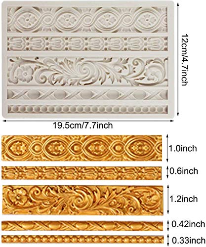 3 Pieces Baroque Fondant Molds Scroll Border Lace Silicone Molds Curlicues Gum Paste Candy Chocolate Molds For Cake Decorating Sugar Craft Polymer Clay #TOP1