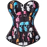 Kranchungel Corset Tops for Women: Plus Size Renaissance Corset - Lace up Bustier Overbust Halloween Costumes for Renaissance Festival Photo Shoots 4X-Large Colorful Skull