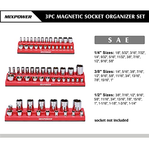 Image of MIXPOWER 1 /4 inch,3 /8 inch,1 /2 inchDrive SAE Magnetic Socket Organizers, Total 68 Slots, SAE Socket Holders for Tool Chest, Sockets not Included