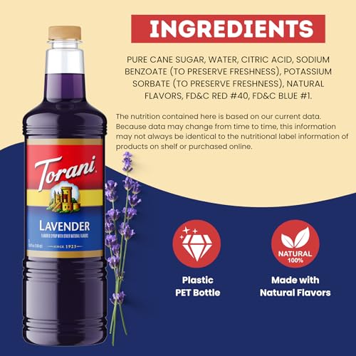 Image of Torani Lavender Syrup 1L with Pump Floral Flavoring for Coffee & Cocktails