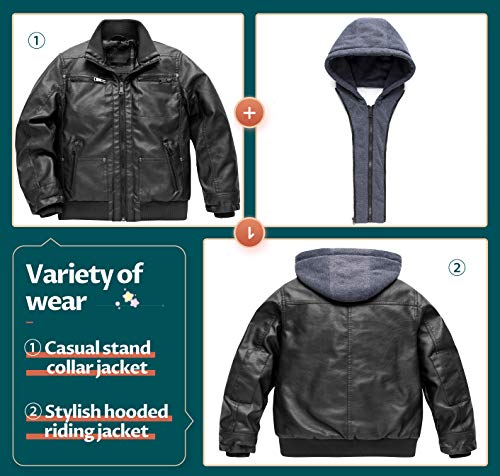 Boy's Faux Leather Jacket Windproof Warm Winter Coat Kids Bomber Outerwear Waterproof PU Motorcycle Jacket3