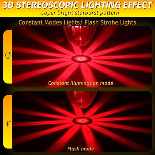 Image of 6PCS Watermelon Lights Red Strobe & Constant Multi-Function LED Side Marker Turn Signal Tail Roof Lights with Stainless Steel Bezel for Trailer Semi-trailer Heavy-duty Truck