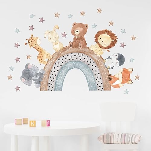 Yotdmk Kids Room Wall Stickers Cartoon Animal Fox Lion Elephant Giraffe On Rainbow Wall Decals For Baby Room Boys Girls Bedroom, Nursery Room Kindergarten Decorative Stickers Wallpaper Pvc Murals #TOP6