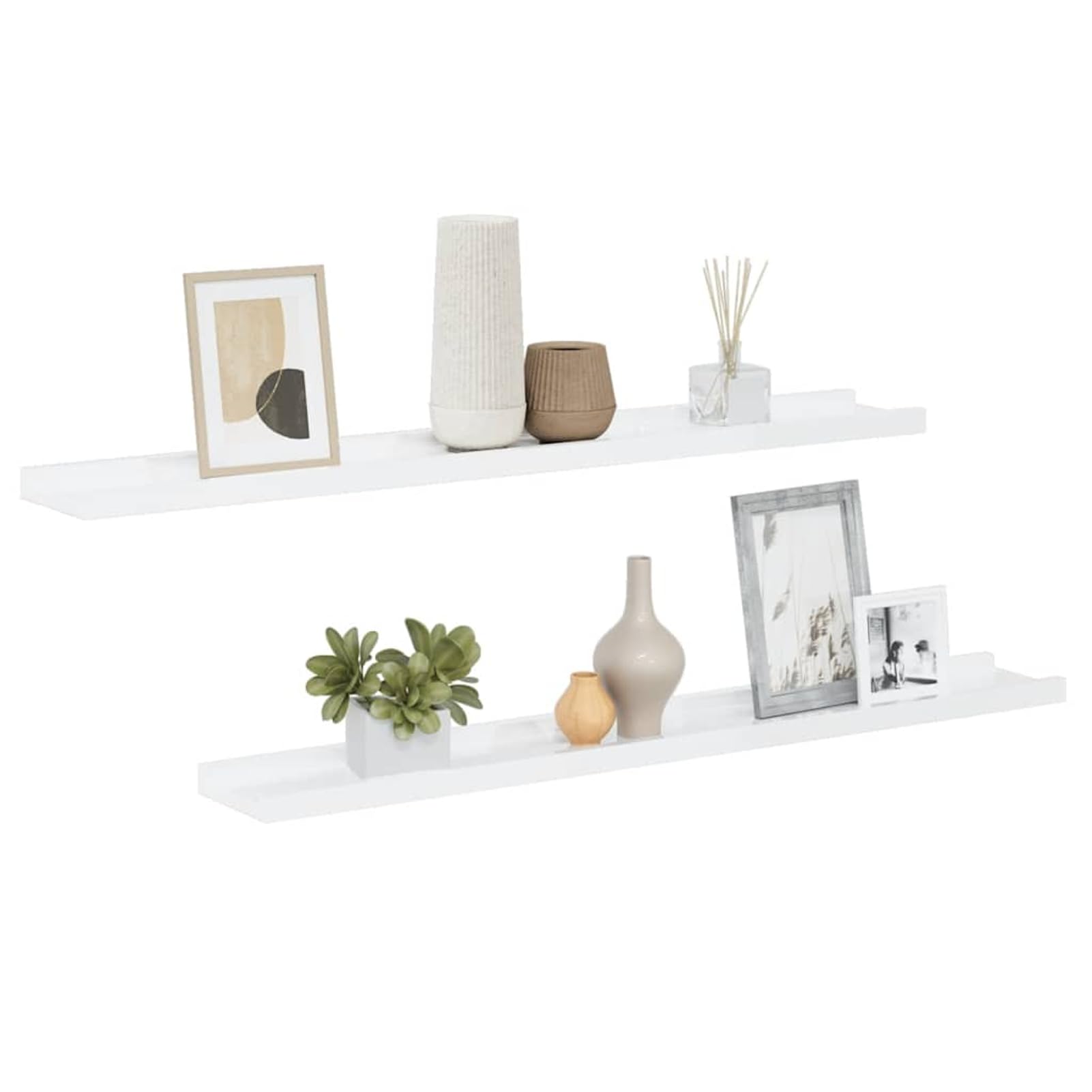 2 STK. Wandregal, Bilderleiste, Bücherregal, Schweberegal Hängeregal Büroregal Dekoregal Freischwebend Regal MDF Hochglanz-Weiß 80x9x3 cm