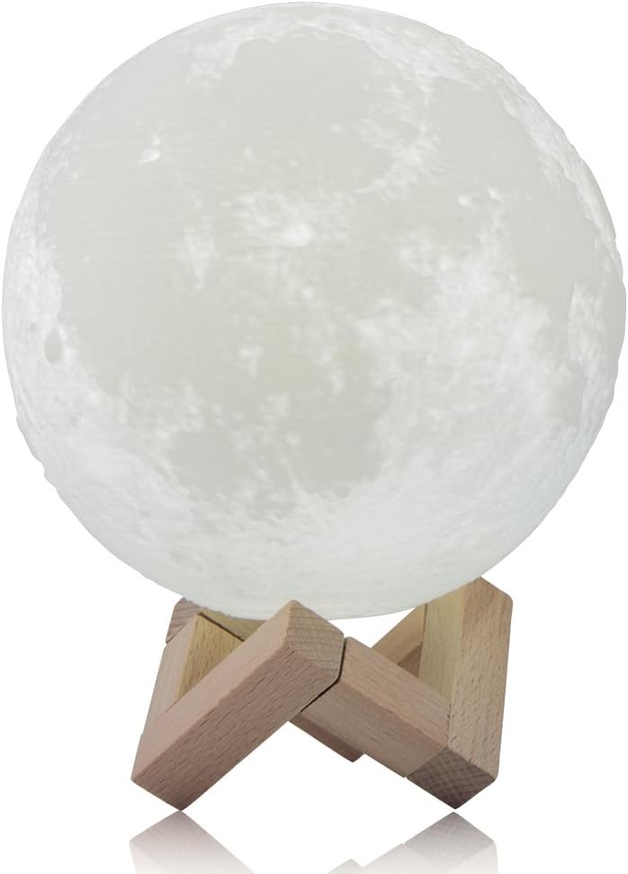 Beautiful UP Modern 3D Printing 2 Tone Touch Control Color Changing Luna Moon Light Night Lamp for Bedroom 7.9 Inches