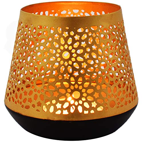 Orientalische goldene Laterne Windlicht Ceuta 12cm groß | Marokkanische Gold Gartenlaterne für draußen Innen als… – Bild 3