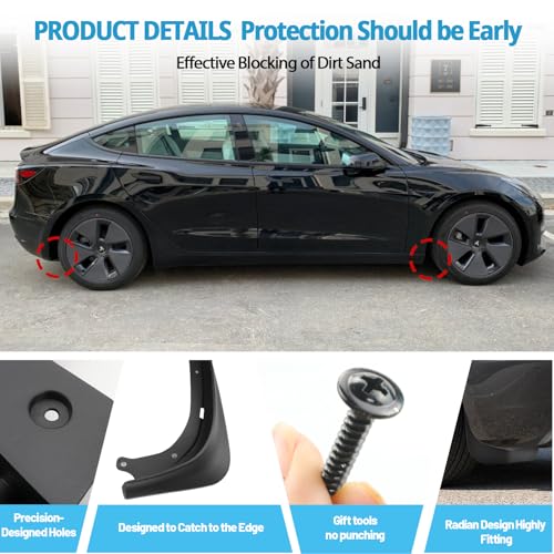 Image of Ruiya 2018-2023 Model 3 Mud Flaps Splash Guards for Tesla Model 3 Accessories No Drilling /Tape Mudflaps Wheel Liner Fenders Compatible with 2018 2019 2020 2021 2022 2023 Tesla Model 3