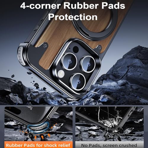 Coque en bois iPhone 16 Pro béquille 360 compatible MagSafe noire - 3